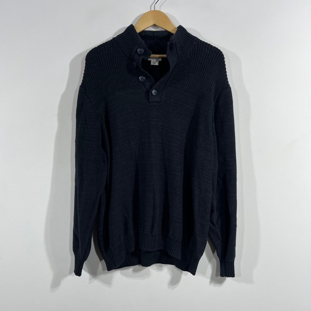 Haggar Academia Old Money Henley Cotton Button Mock Neck Sweater Mens XL Office